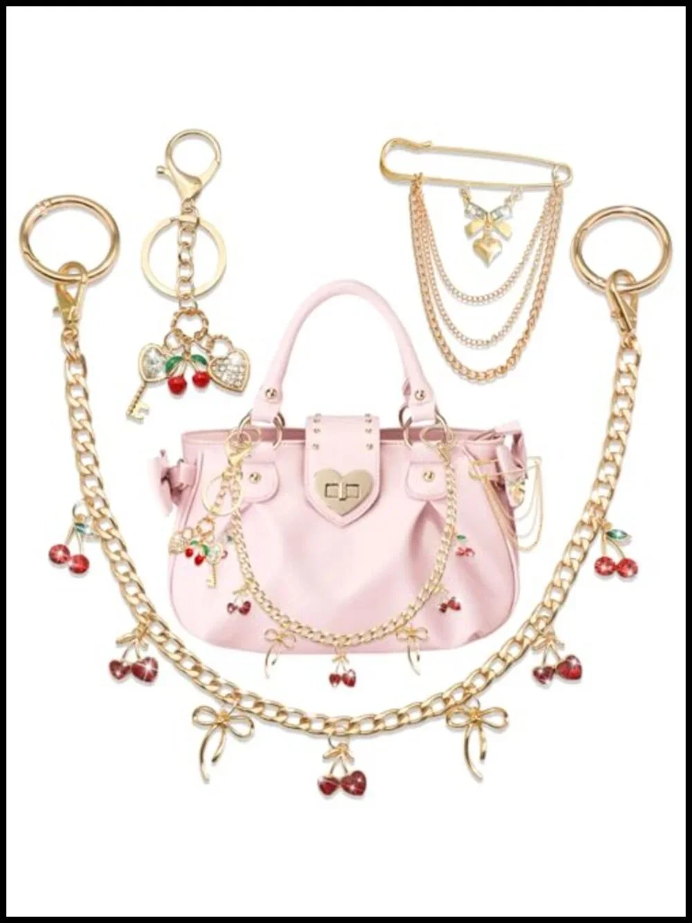 Purse Charms Bag Chains Keychain Brooch Set with Lobster Clasp Alloy Metal
